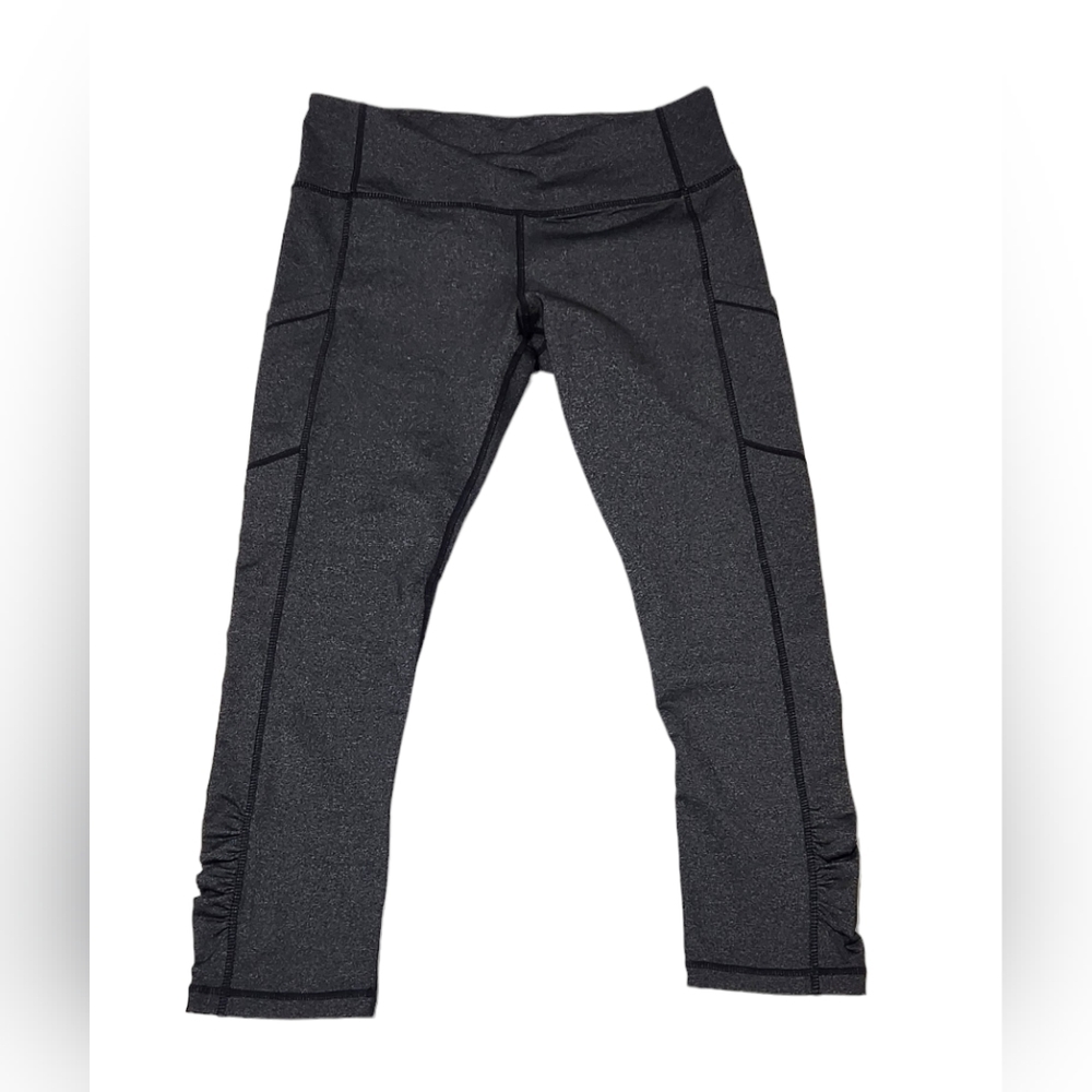 Lululemon Leggings Womens Size 8 Gray/Black Side Pockets Mesh Detail Rouched